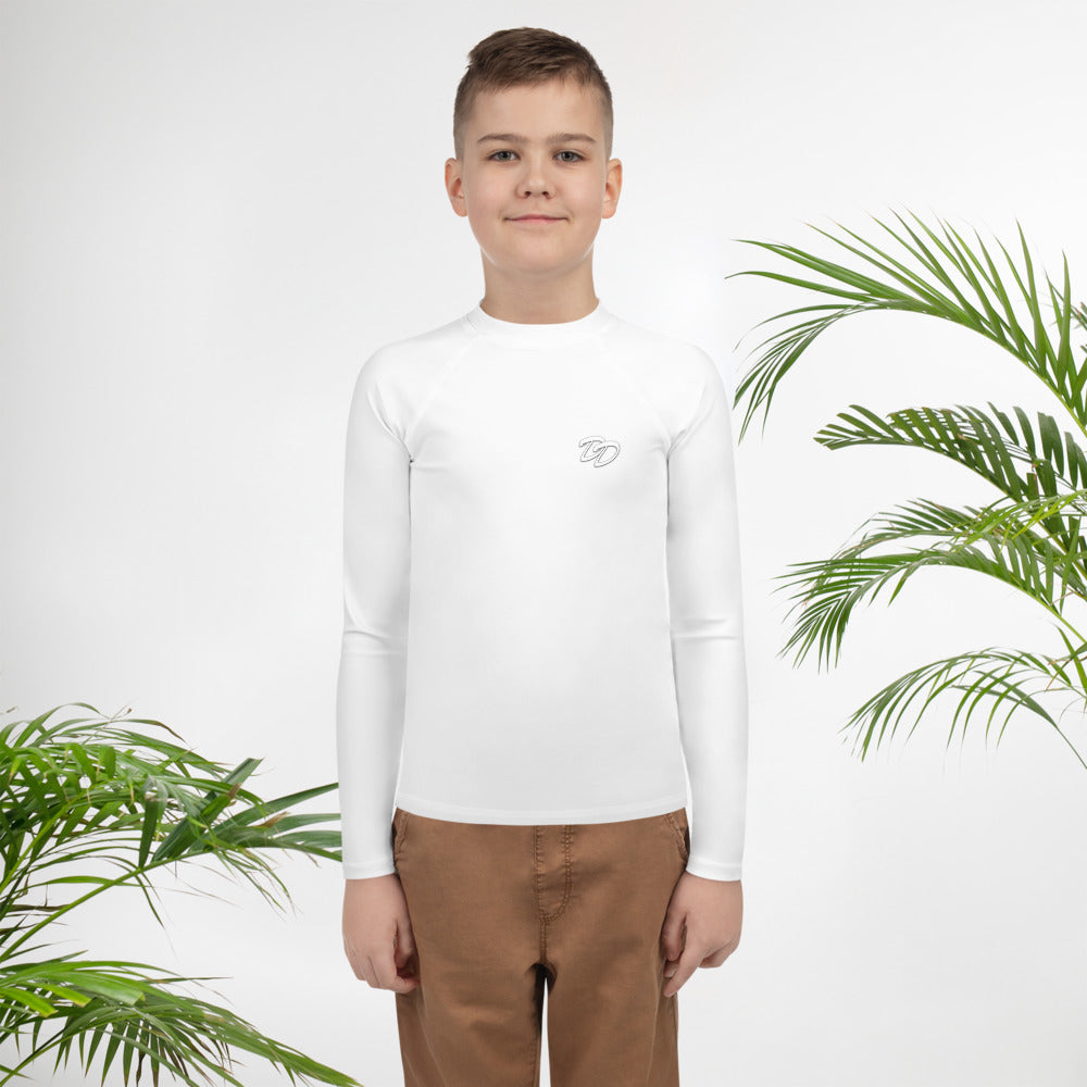 Dinger Dynasty Dingers Stretch Training Youth Baseball Rash Guard Shirt - White