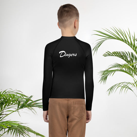 Dinger Dynasty Dingers Stretch Training Youth Baseball Rash Guard Shirt - Black